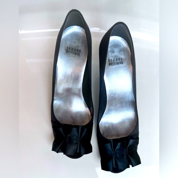 Stuart Weiztman Black Satin High Heel 3" Slip On Open Toe Pump Women Size 7.5 - Picture 5 of 7